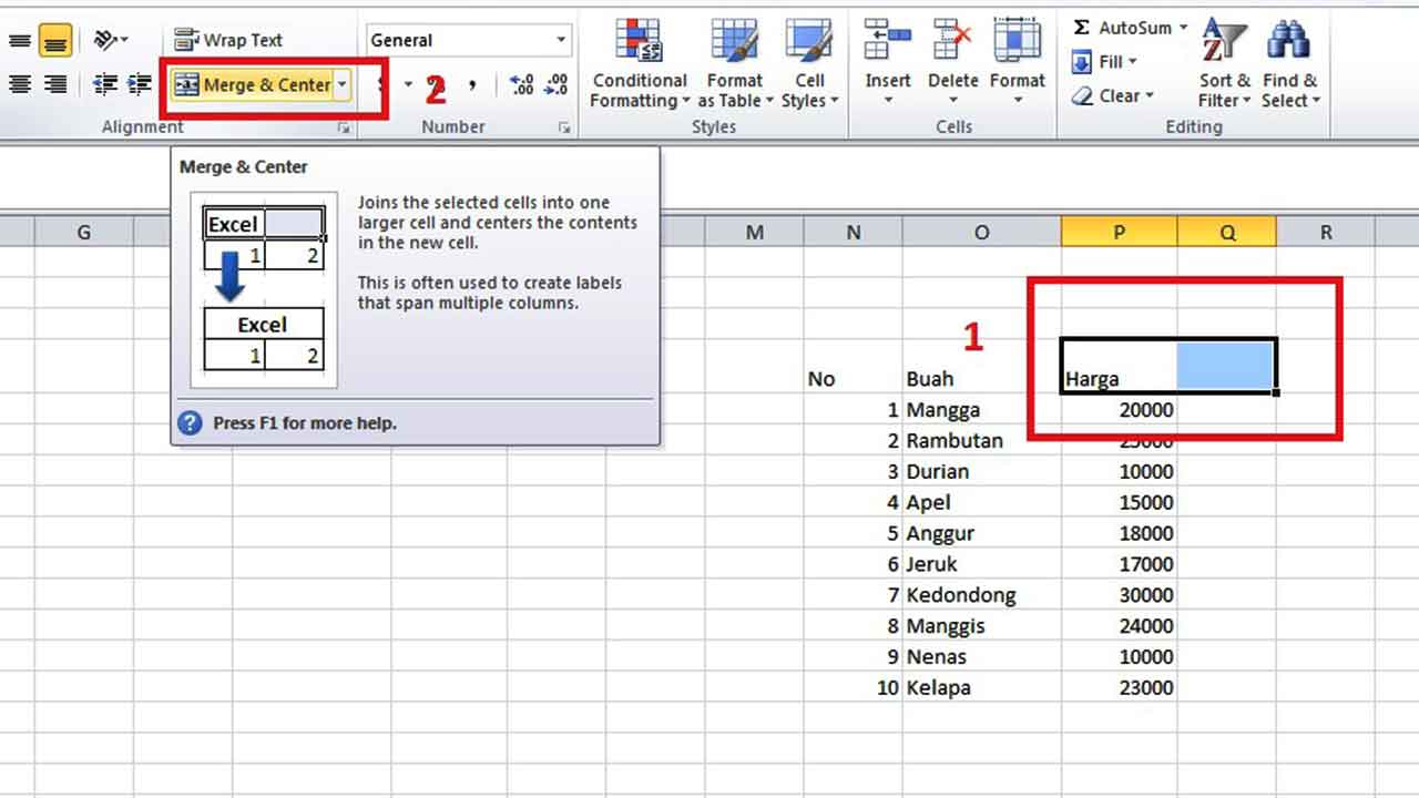Menggabungkan Kolam Di Excel